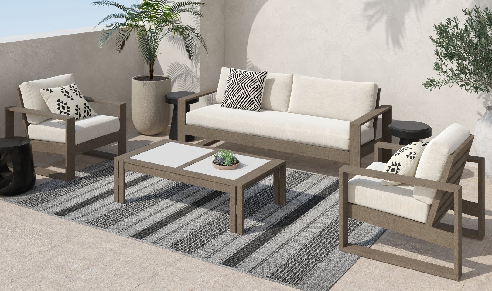 Laguna Outdoor Set with Sofa, Coffee Table and Two Lounge Chairs