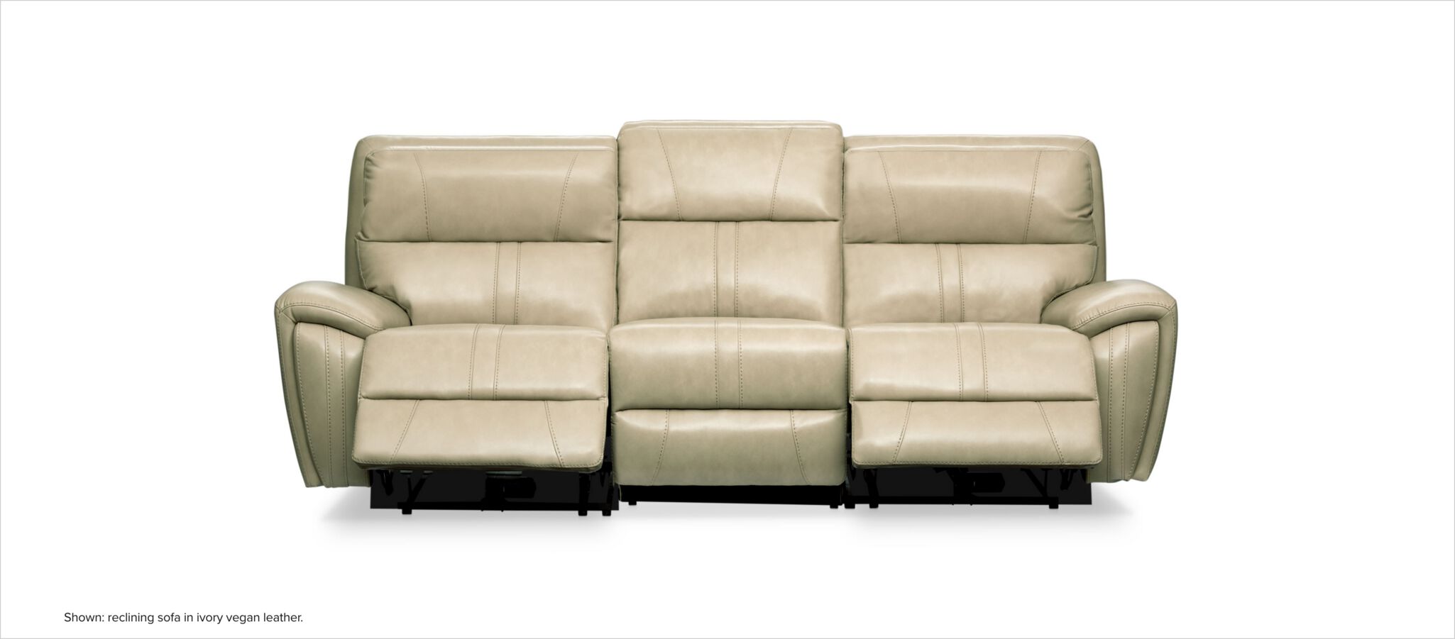 Weston reclining sofa in ivory vegan leather.