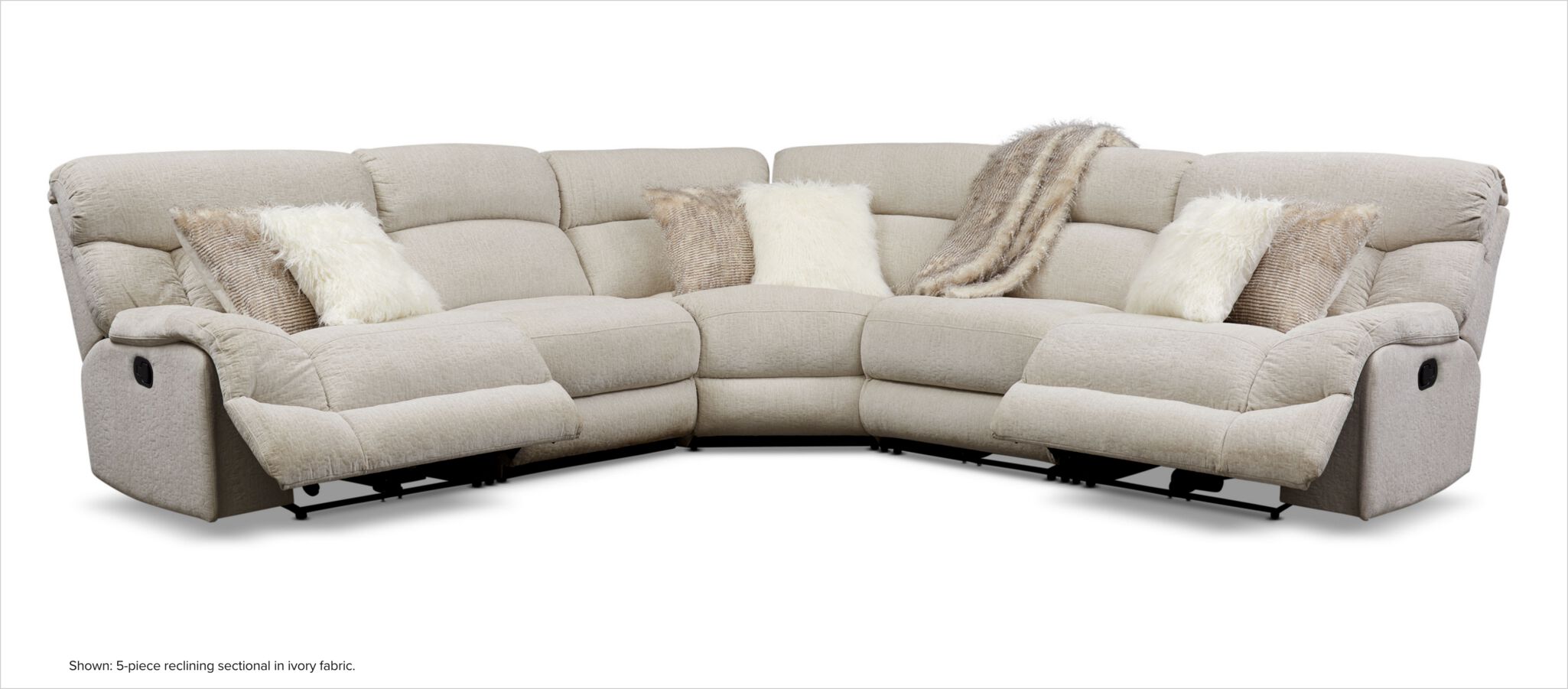 Wave 5-piece reclining sectional in ivory fabric.